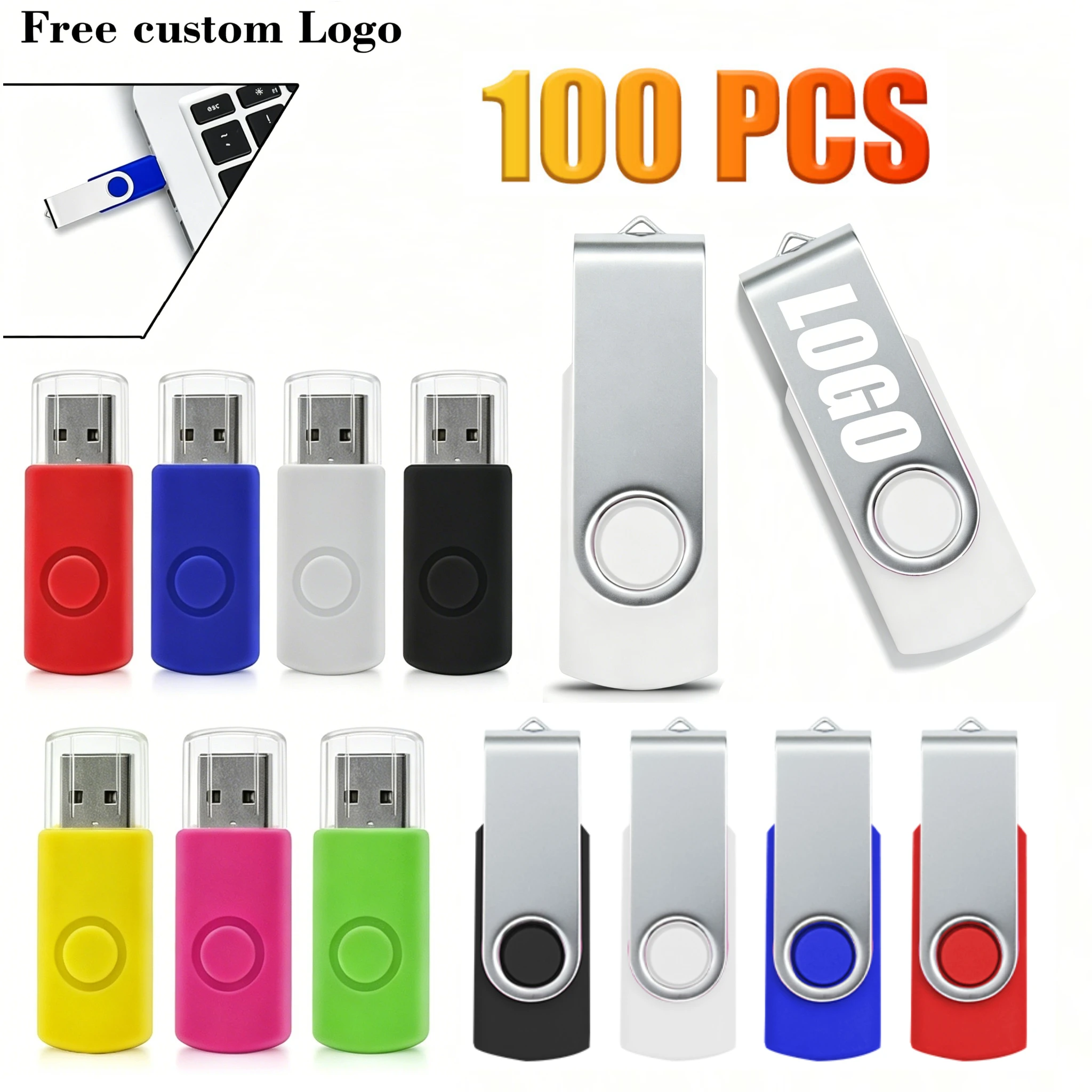 100PCS USB 2.0 Free laser logo Pendrive 128GB 64GB 32GB 16GB 8GB USB Flash Drive 4GB 2GB USB Flash Drive Stick Best Gift