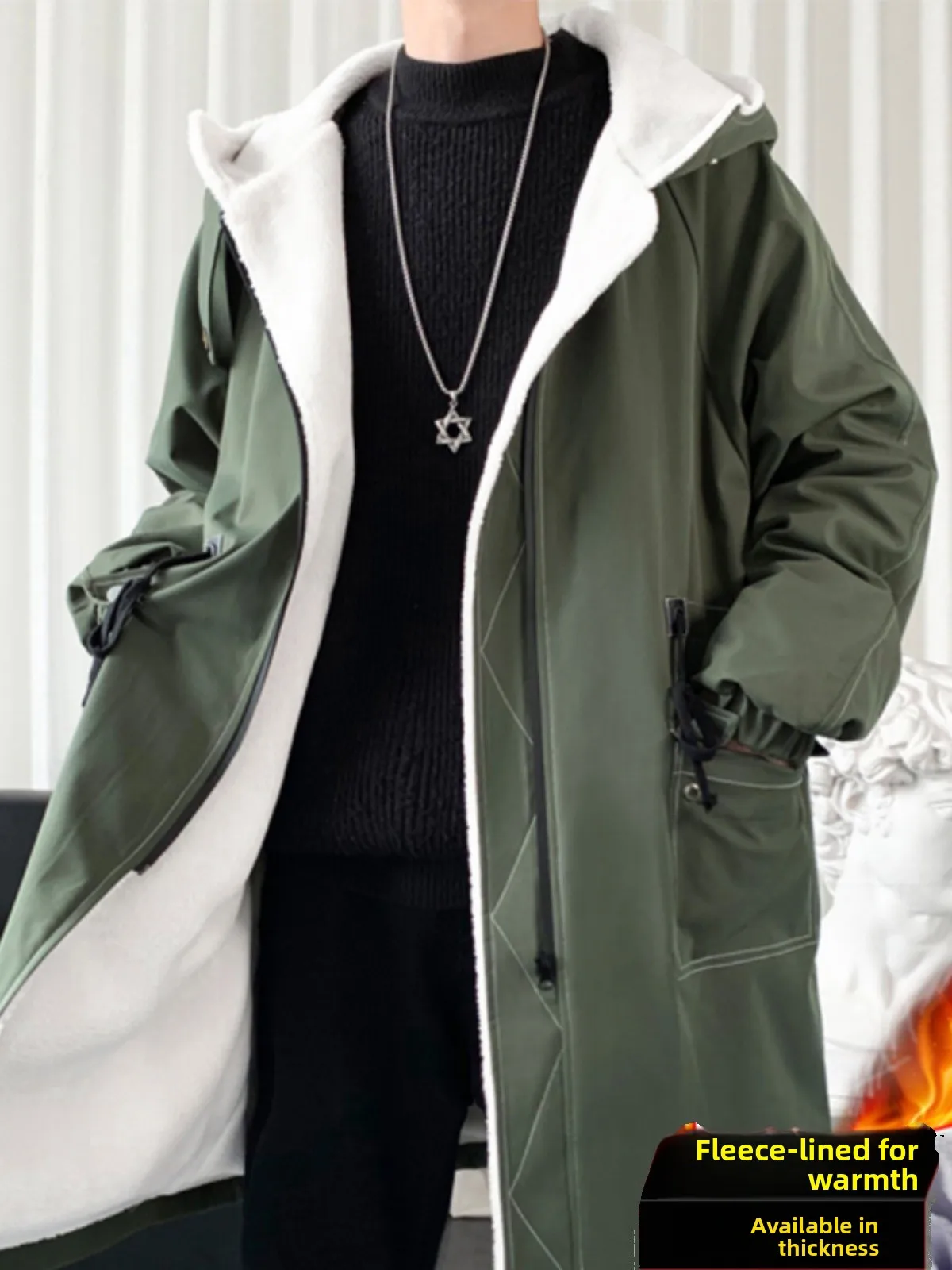 

Утепленная куртка из овечьей шерсти и хлопка для мужчин, зимняя, средней длины, ветрозащитная, рабочая одежда, хлопковая одежда, для защиты от холода в северо-восточных регионах, размер L