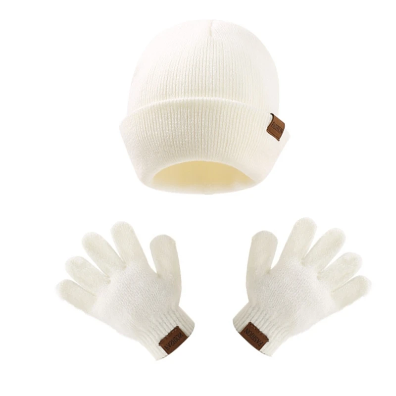 57EE 1 Set Pullover Hat & Mitts Kids Warm Bonnet & Matching Gloves Winter Accessory