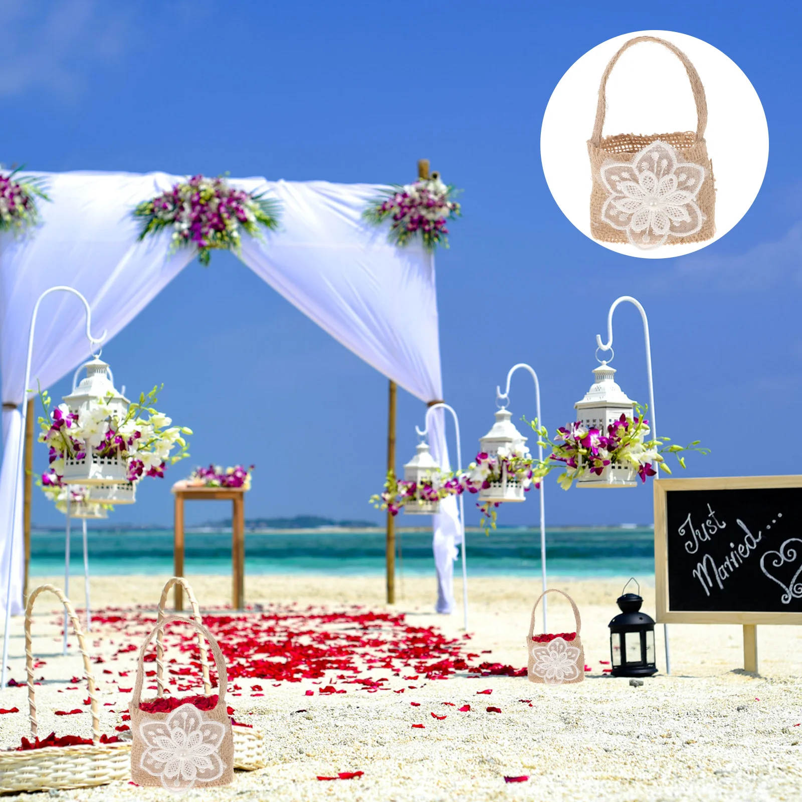 

4 Pcs Hanging Basket Burlap Candy Bag Bridesmaid Rustic Decor Vintage Wedding Favors Girl