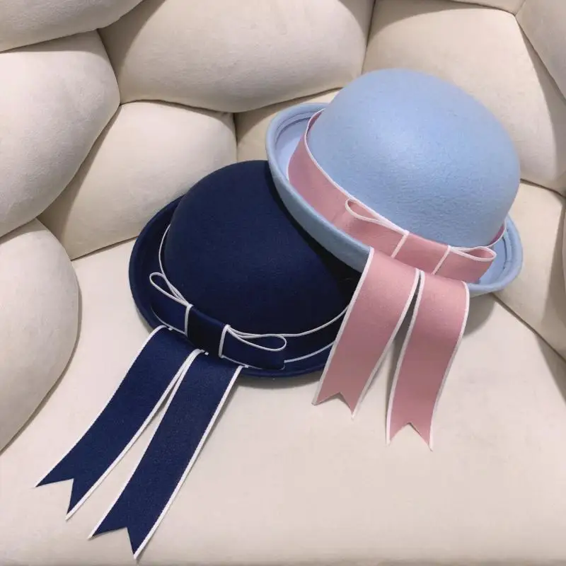 Lolita JK Uniform Bow Hat Kids Women Sweet Streamer Sailor Hat Japan Kawaii Bowknot Cute Beret Painter Hat