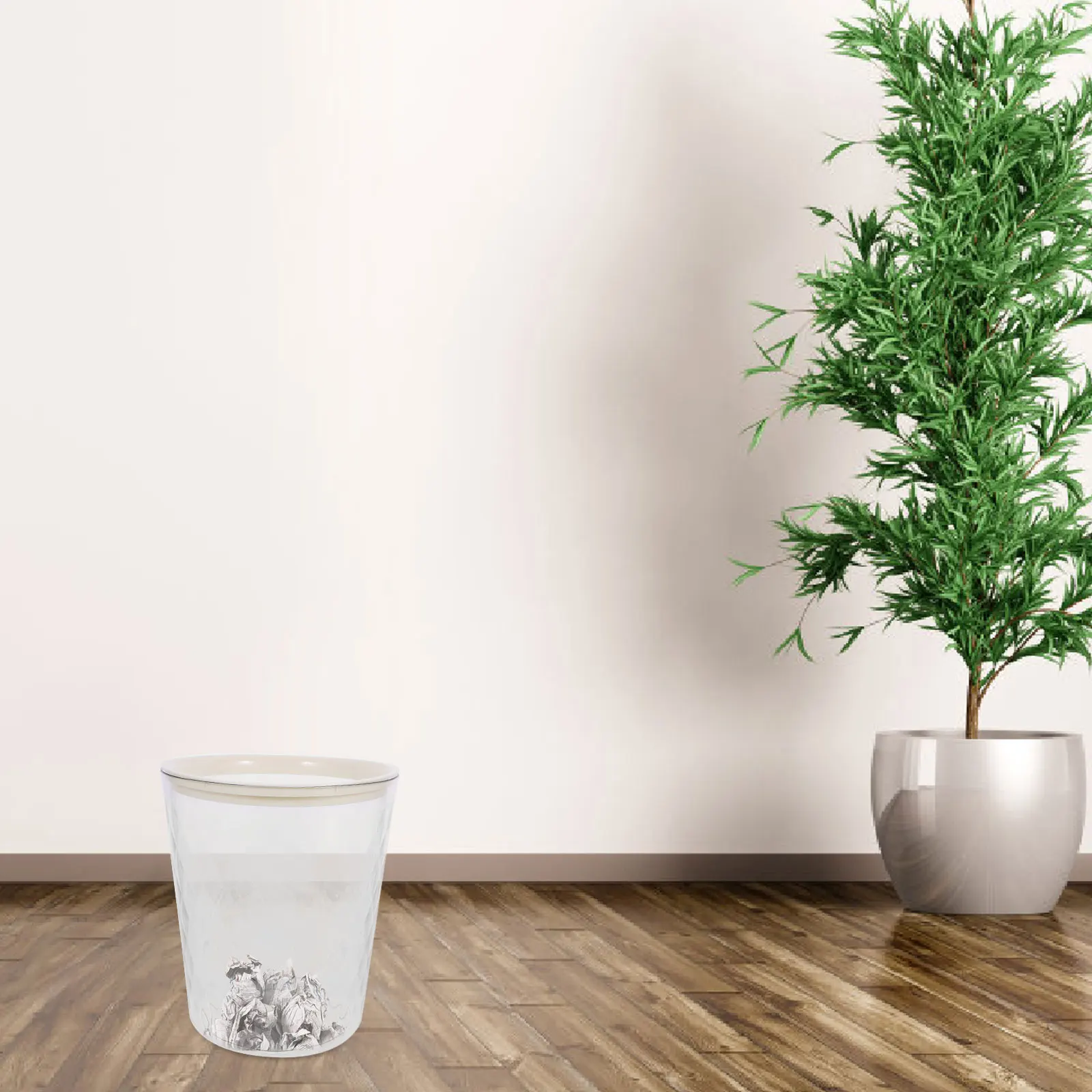 

Large Capacity Clear Plastic Trash Can No Lid Household Rubbish Bin for Kitchen Bedroom Living Room Bathroom Office Use