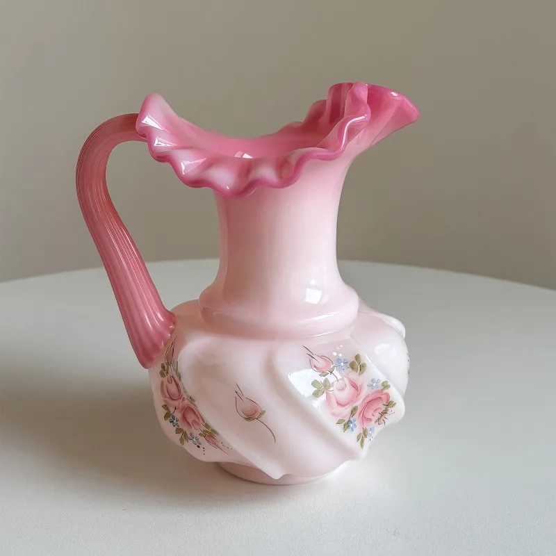[Boutique] Cream powder hand-painted rose medieval vase water jar