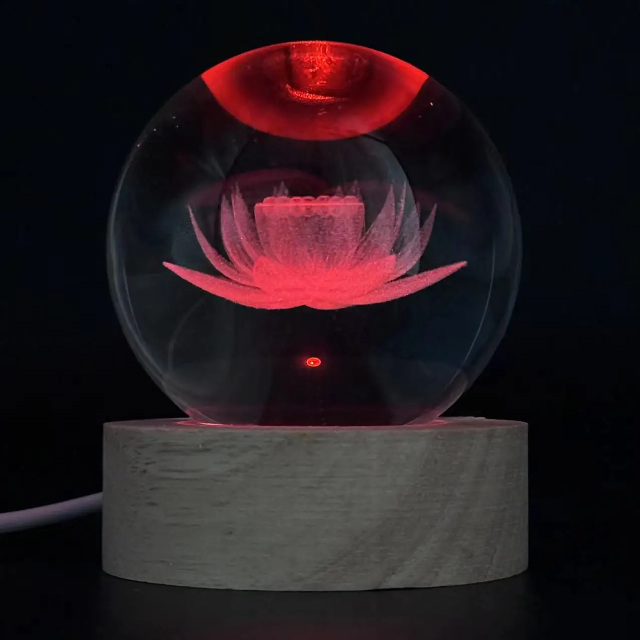 1pc 3D Lotus crystal ball color laser engraving night light, holiday gifts, for friends, colleagues, wife, parents, Christmas, V