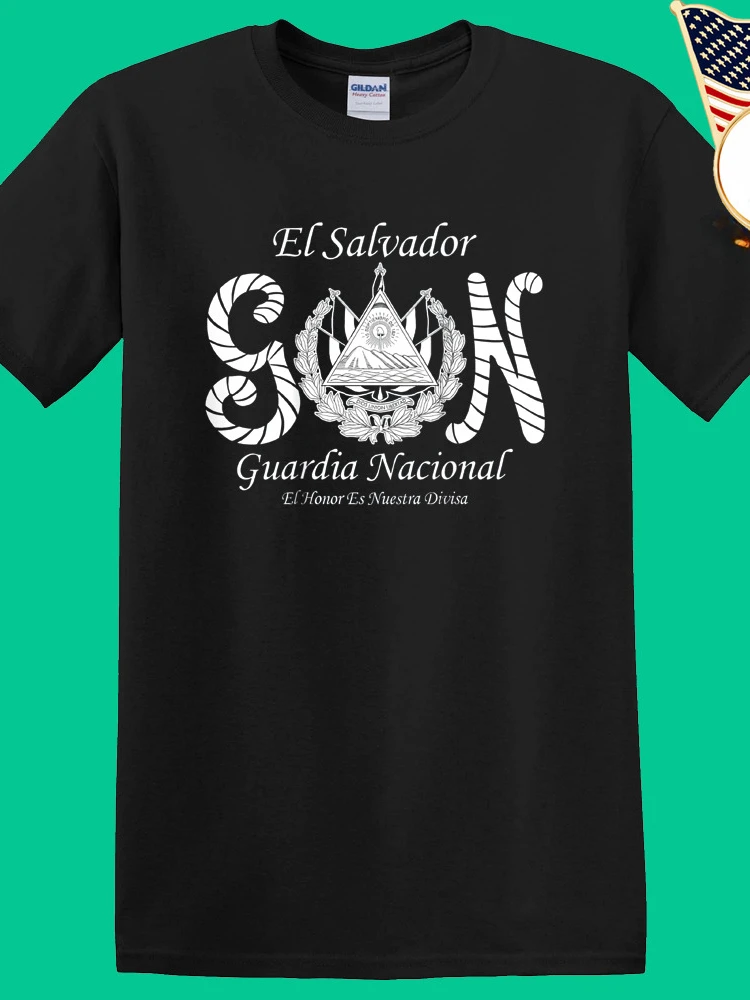 El Salvador Guardia Nacional Men's Black T-Shirt Short Sleeve Casual 100% Cotton T Shirts