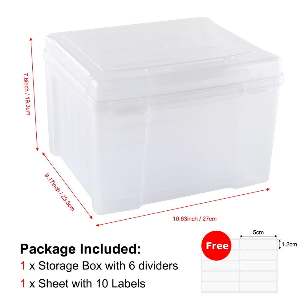 Clear Craft Storage Box with 6 Tabbed Dividers for Cutting Die Stamp Cardstock Organizer Storage Case