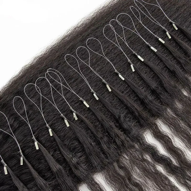 

Kinky Straight Micro Loop Human Hair Extensions Microring Hair extensions Soft Keratin Bonds Remy #1B 50strands/pack