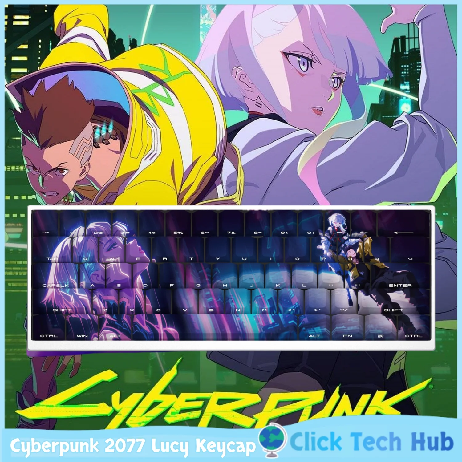 

Lucy Keycap Cyberpunk 2037, аниме, игровая тема, колпачок для ключей, боковая выгравированная светопропускающая коробка, магнитная ось, механическая клавиатура, колпачок для клавиатуры