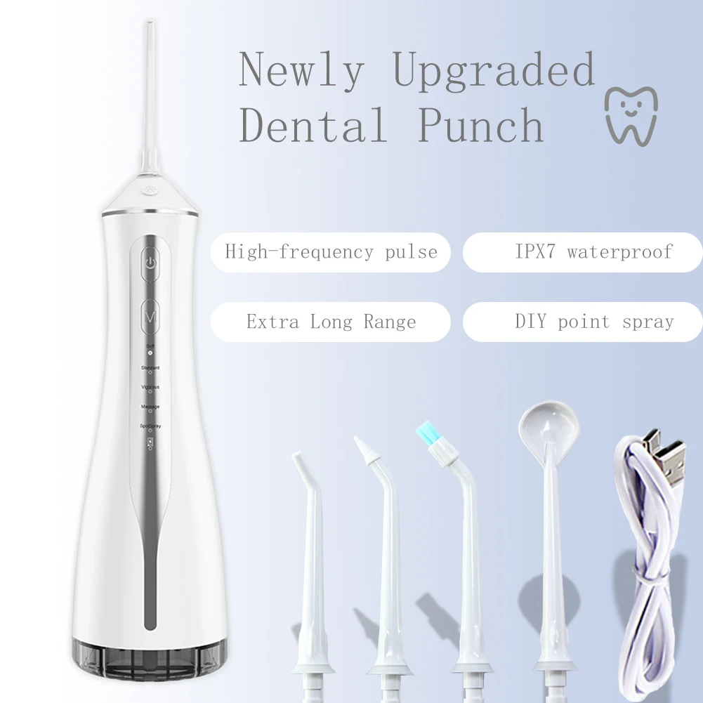 220ML Dental Oral Irrigator Water Cleaning Tooth Pulse Teeth Water Flosser USB Rechargeable Waterproof Jet Floss Flushing Device