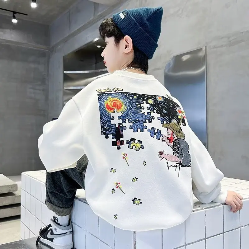 New Kids Fashion Cartoon Hoodie Spring Autumn Teen Boys Sweatshirts Casual Children's Clothing Pullover Sweatshirt 5-15Year old
