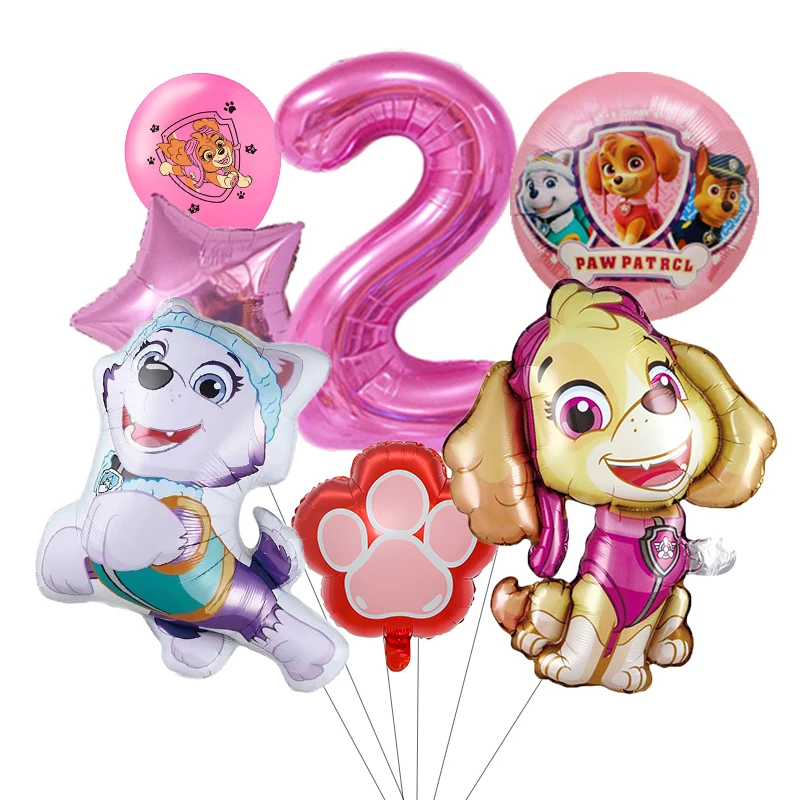 7pcs Cartoon PAW Patrol Birthday Decoration Aluminum Film Digital Balloon Set Dog Chase Kids Party Supplies Toys