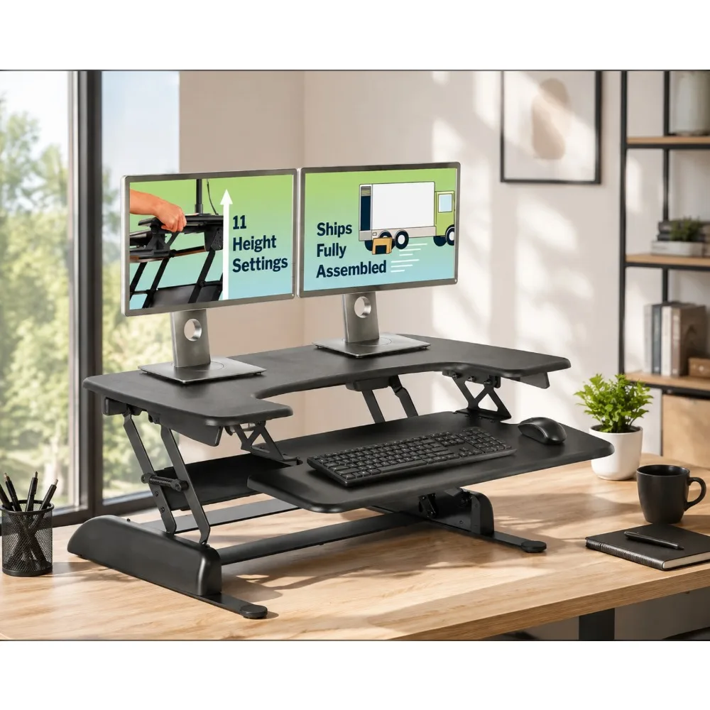 Adjustable Desk Converter 36, Sit Stand Riser with 11 Heights, Laptop Stand for Home Office, Black