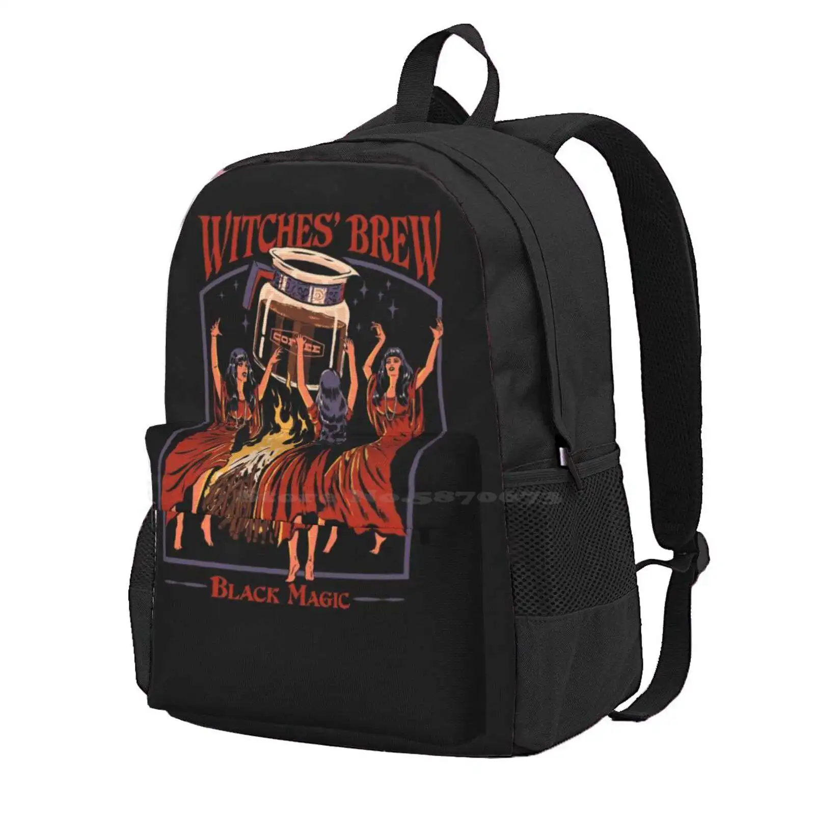 Witches' Brew Hot Sale Schoolbag Backpack Fashion Bags Retro Vintage Horror Funny Coffee Nostalgia Witchcraft Ritual Fire Magic