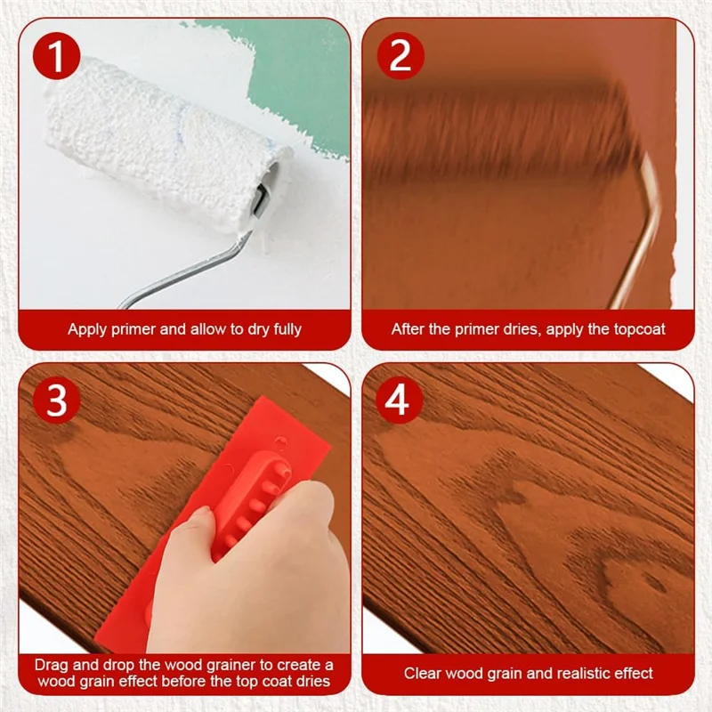 8 Pieces Wood Paint Tool Set, Texture Roller, Graining Rocker, Paint Brushes, For Floor, For WALL, DIY Room Decoration-AT30