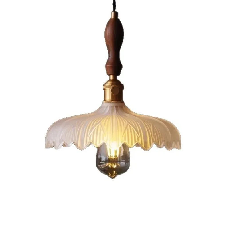 المعاصرة خمر لوتس الزجاج قلادة أضواء غرفة نوم السرير مطعم بار غرف خلع الملابس النحاس مصابيح معلقة ديكور داخلي #6