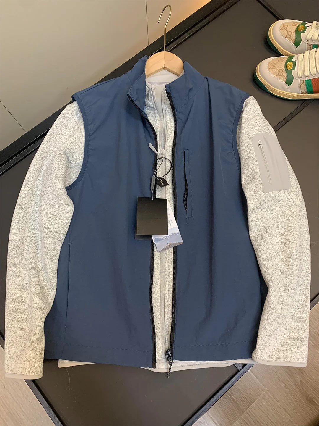 

Cobalt Blue Men's Stand Collar Workwear Vest Outdoor Cycling oulder Padl Svel Jaet Loose Fit Youth Faion