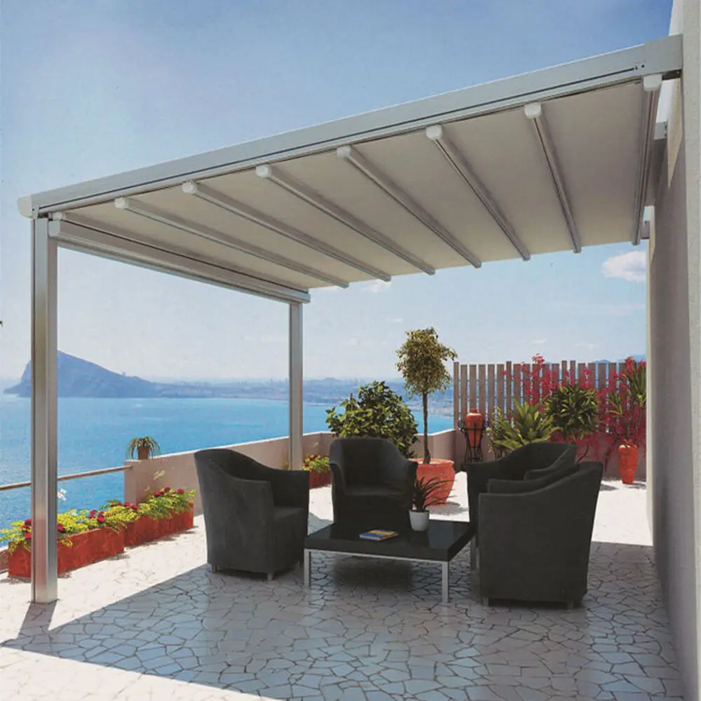 Remote Control Motorized PVC Canopy Retractable Roof Pergola Heavy Duty Outdoor Sunroom Shelter Waterproof UV Sunshade Pavilion