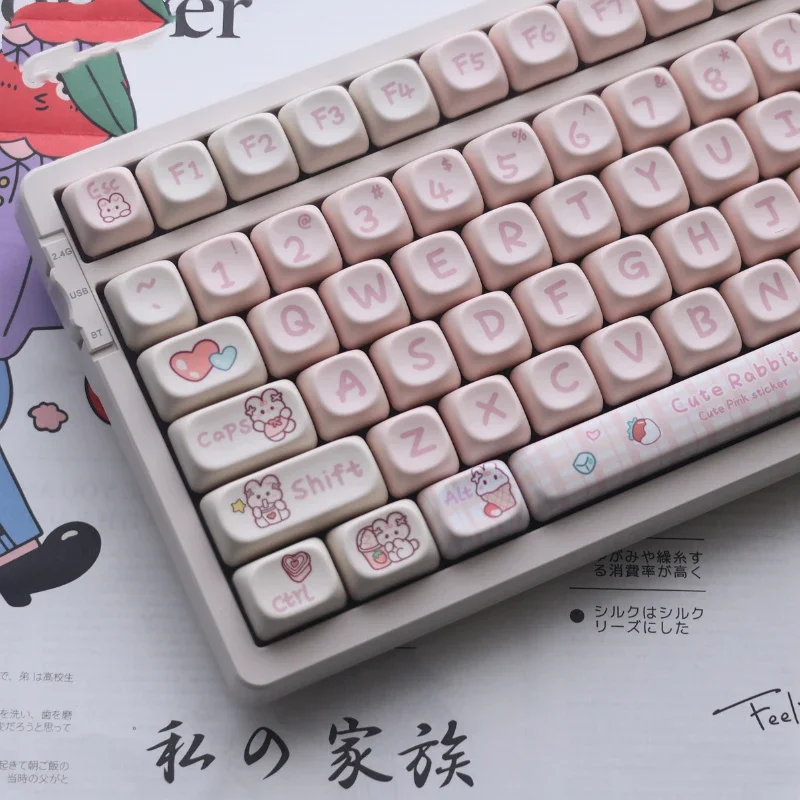 Mathew Tech Snack Bunny Keycap Pink Keycaps MOA Profile PBT Sublimation Mechanical Keyboard Keycaps Suitable for Girls To DIY