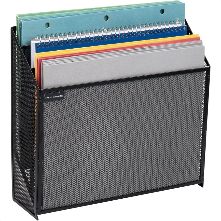 Mind Reader Vertical File Storage Desktop Organizer Wall Mount Office Metal Mesh 12.5" L x 3.75" W x 11.5" H Black