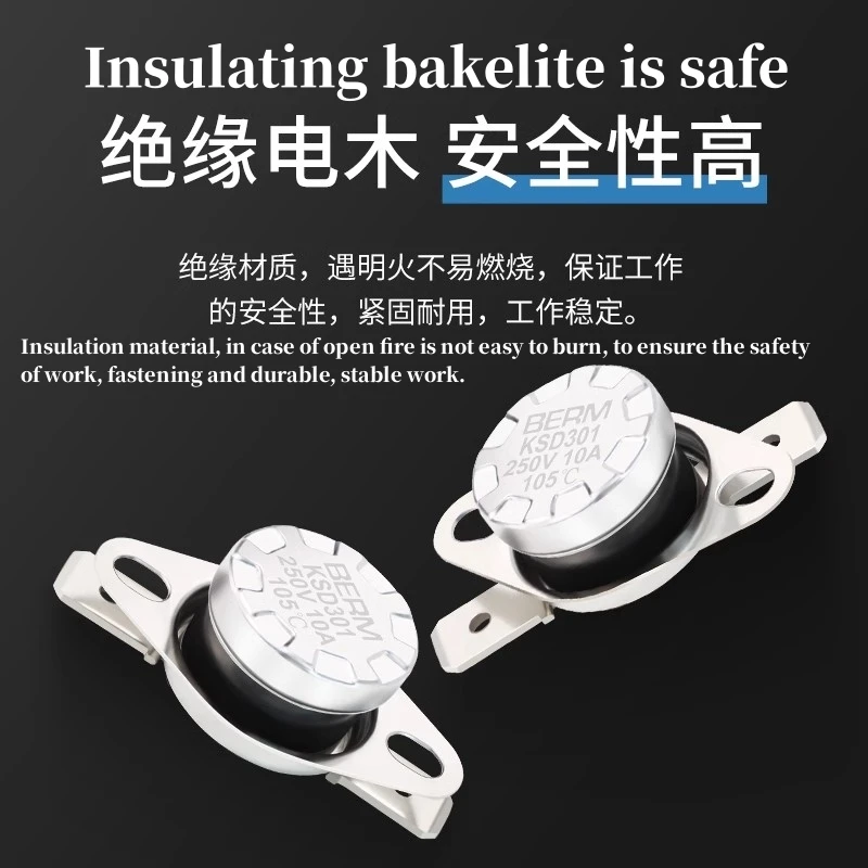 5PCS Normally closed KSD301 temperature control sensor 10A 250V 40/45/50/55/60/65/70/75/80/85/90/95℃