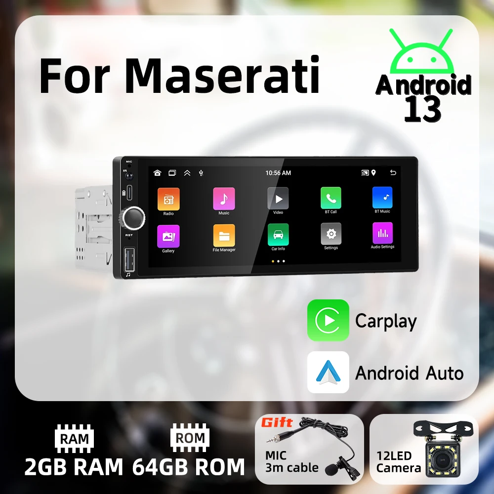 

Wireless Carplay Android Auto 1 Din Radio for Maserati Android Car Multimedia Stereo Head Unit Autoradio 6.86" Screen GPS Wifi