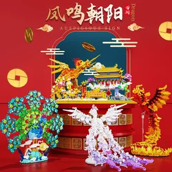 Chinese Phoenix Micro Building Blocks New Year Traditional Culture Peacock Assembly 3D Model Mini Brick Figure Toy For Kid
