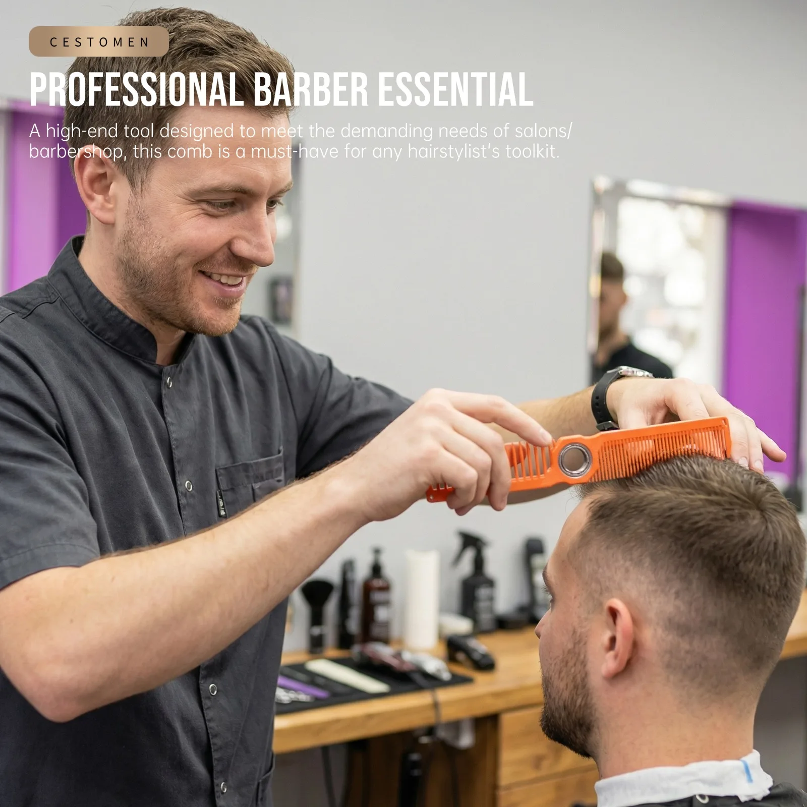 2-teiliges Professionelles Bartpflege-Set: Doppelseitiger Friseurkamm und Wildschweinborsten-Holzbürste für Männerhaar und -bart – Detail 9