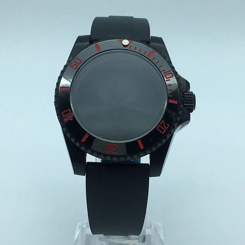 40mm Luxury men's watch cases Rubber strap Ceramic bezel sapphire glass sliding lock For Seiko nh35 nh36/38 Miyota 8215 Movement