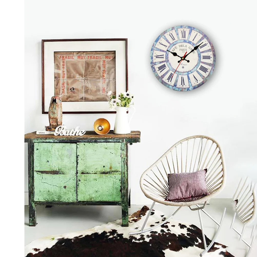 

Silent Bell Hanging Wall Clock Country Style Vintage Decor Simple Decorative Wooden