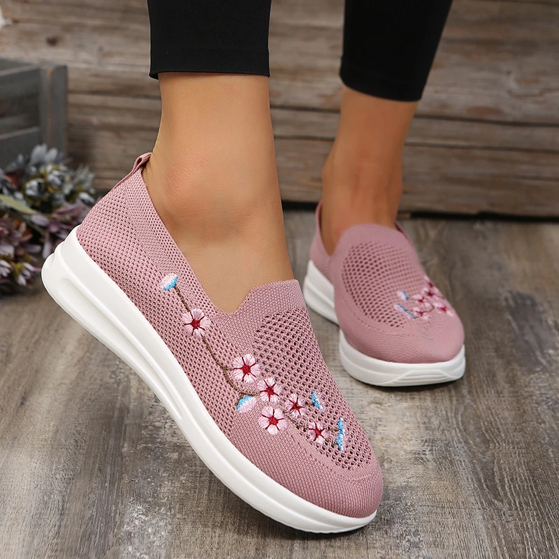Women flat shoes  Mesh Breathable Floral Comfort Shoes Soft Solid Color Fashion Female Footwear Lightweight Zapatos De Mujer