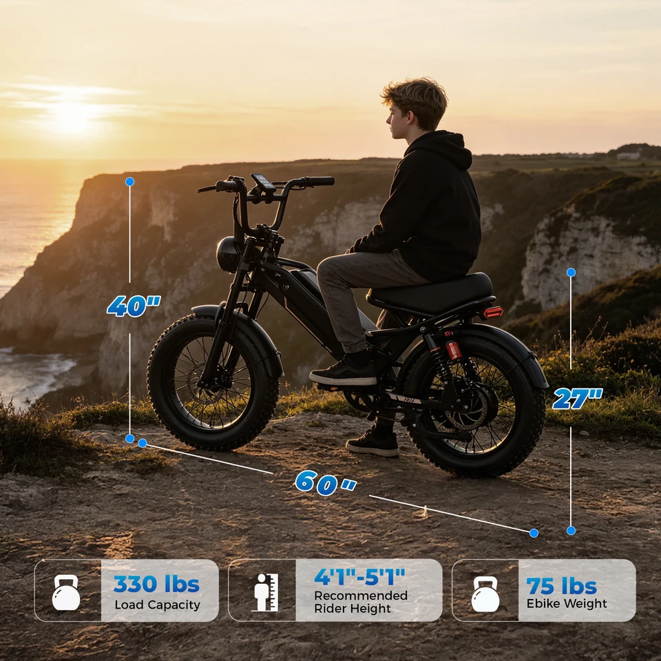 Electric Bike with Peak 2000W Motor, 600Wh Battery Electric Bicycle, Fat Tire Dirt Bike with Cruise Control, 55 Miles Moped Ebike that Suitable for Small Riders & Teenagers image 3
