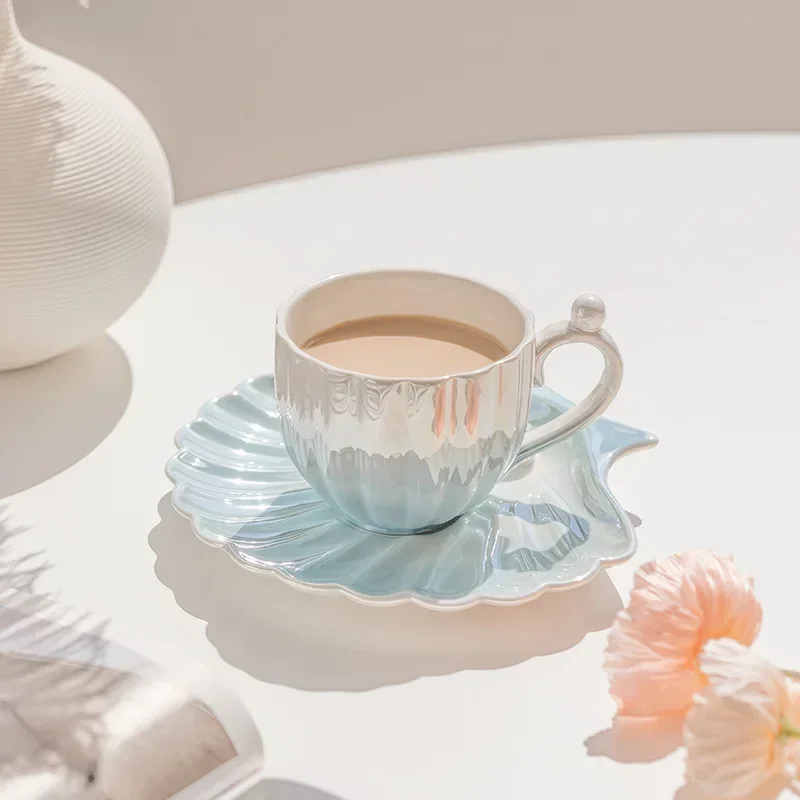 Pearl Shell Coffee Cup Exquisite and Beautiful Life European Style Creative Cup and Plate Ceramic Gift Afternoon Tea Set Tea Set