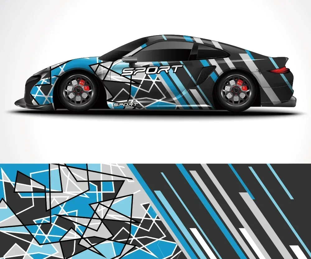 2pcs Fragment Pattern Racing Car Graphic Decal Vinyl Wrap Modern Design Vector Image Car Full Wrap Sticker Decorative Car Decal