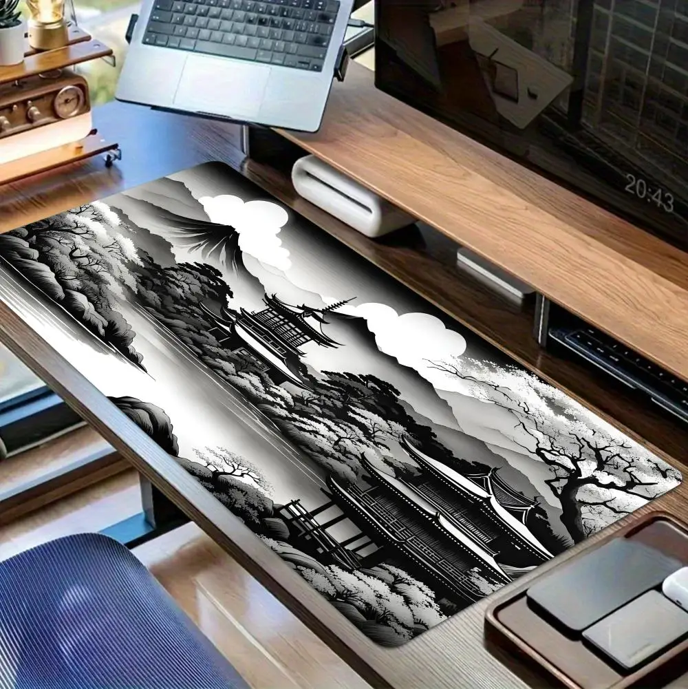 แผ่นรองเมาส์ลายภาพวาดทิวทัศน์ ขนาดใหญ่ สำหรับคอมพิวเตอร์ สำนักงาน เล่นเกม แผ่นรองโต๊ะ XXL ยางกันลื่น ขอบเย็บ แผ่นรองคีย์บอร์ด แผ่นรองโต๊ะยาว
