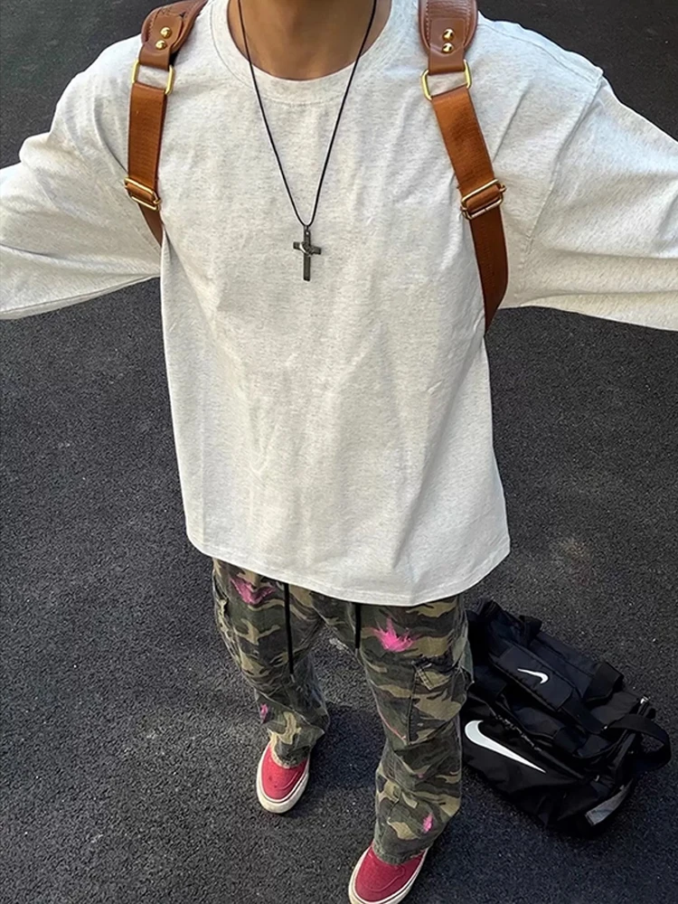 

Хлопковая футболка American Sle Long Sve ex Autumn Cleanfit, тяжелый круглый свитшот Ne, повседневный универсальный топ