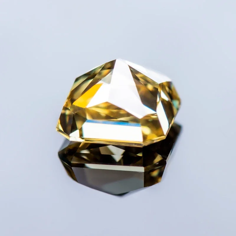 Cubic Zirconia Asscher Shape Light Yellow Color 4k Crushed Ice Cut Charm Beads for DIY Jewelry Making Necklace Rings Materials