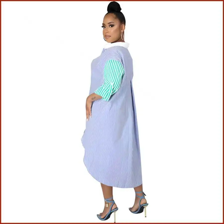 

Women's Long Sve irt Striped Design Loose Lapel Autumn Faion Knot Cold-resistant Thin Cotton Blend Garment