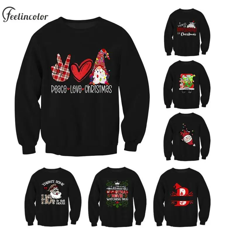 

Christmas Dwarfs Graphic Sweatshirt for Men Santa Claus Printed Pullover Xmas Letters Sweatshirts Holiday Couple Clothing