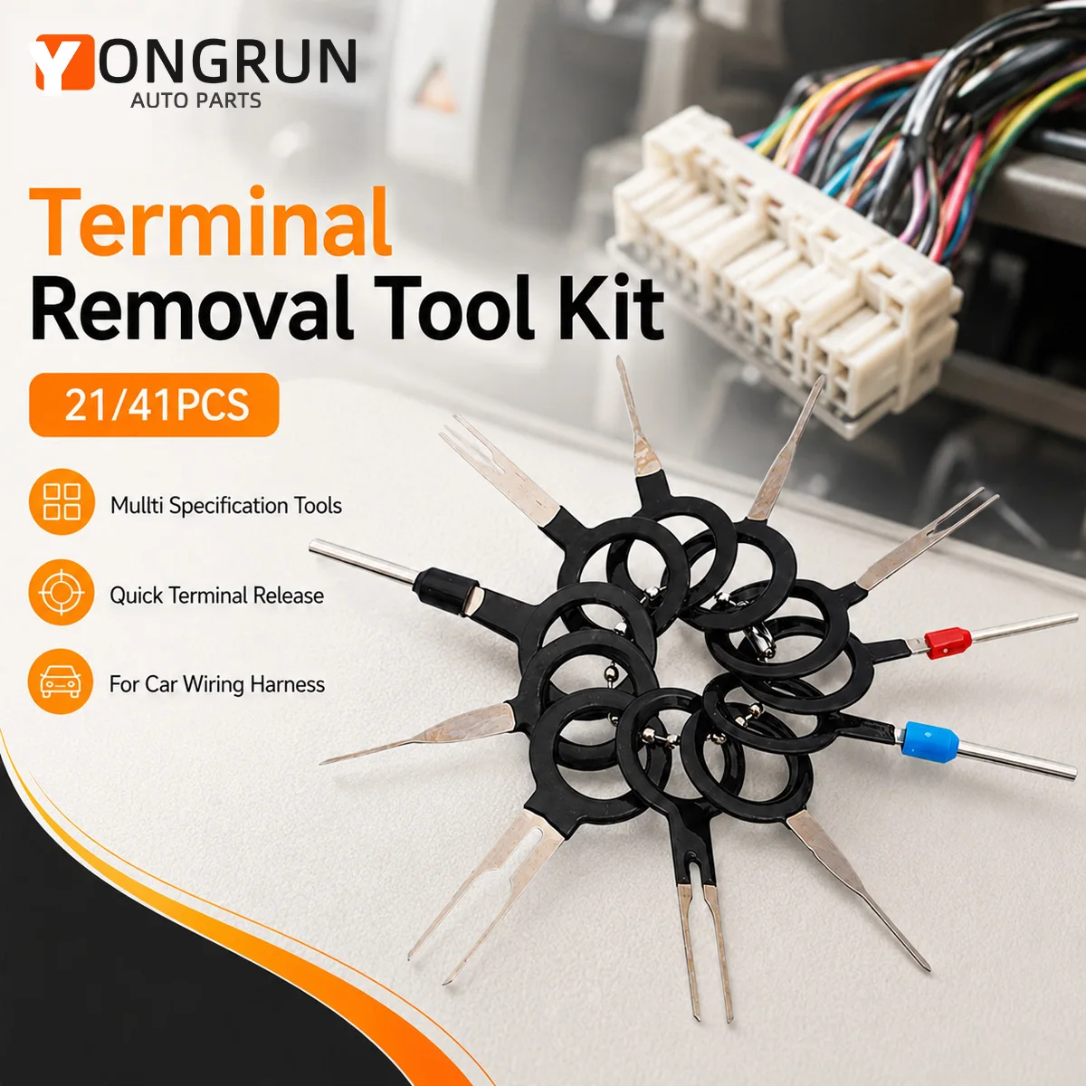 YONGRUN 21/41PCS Crimp Pin Removal Tool Terminal Extraction Tool Automotive Wire Harness Repair Auto Electrical Connector Tool