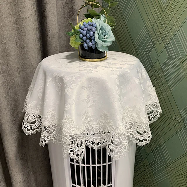 1 Pc Lace Dustproof Cloth Round Table Cabinet Vertical Air Conditioner Protective Cover Luxury Satin Cloth Tulle Home Fabric New