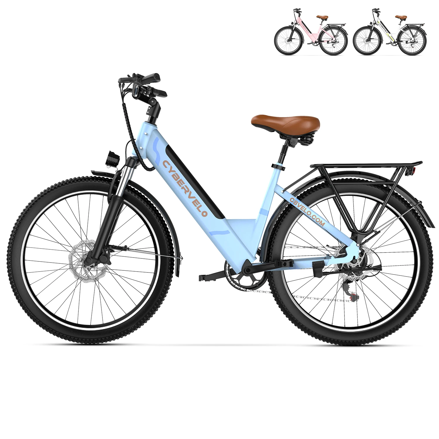 Cybervelo 1000W Peak 26" Electric Bike Adults 80Miles Removable Battery 7-Speed Ebike Beach Snow Commute E Bicycle for Men Women EK2 image 3