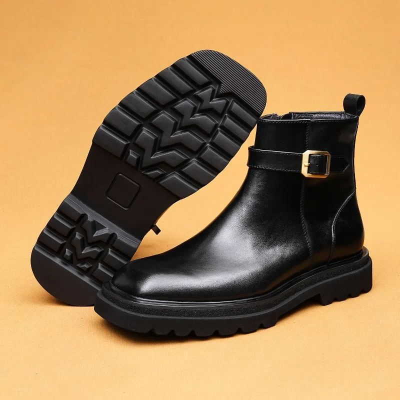

Men Genuine Leather Winter British Boots Zipper Boots Fashion Shoes