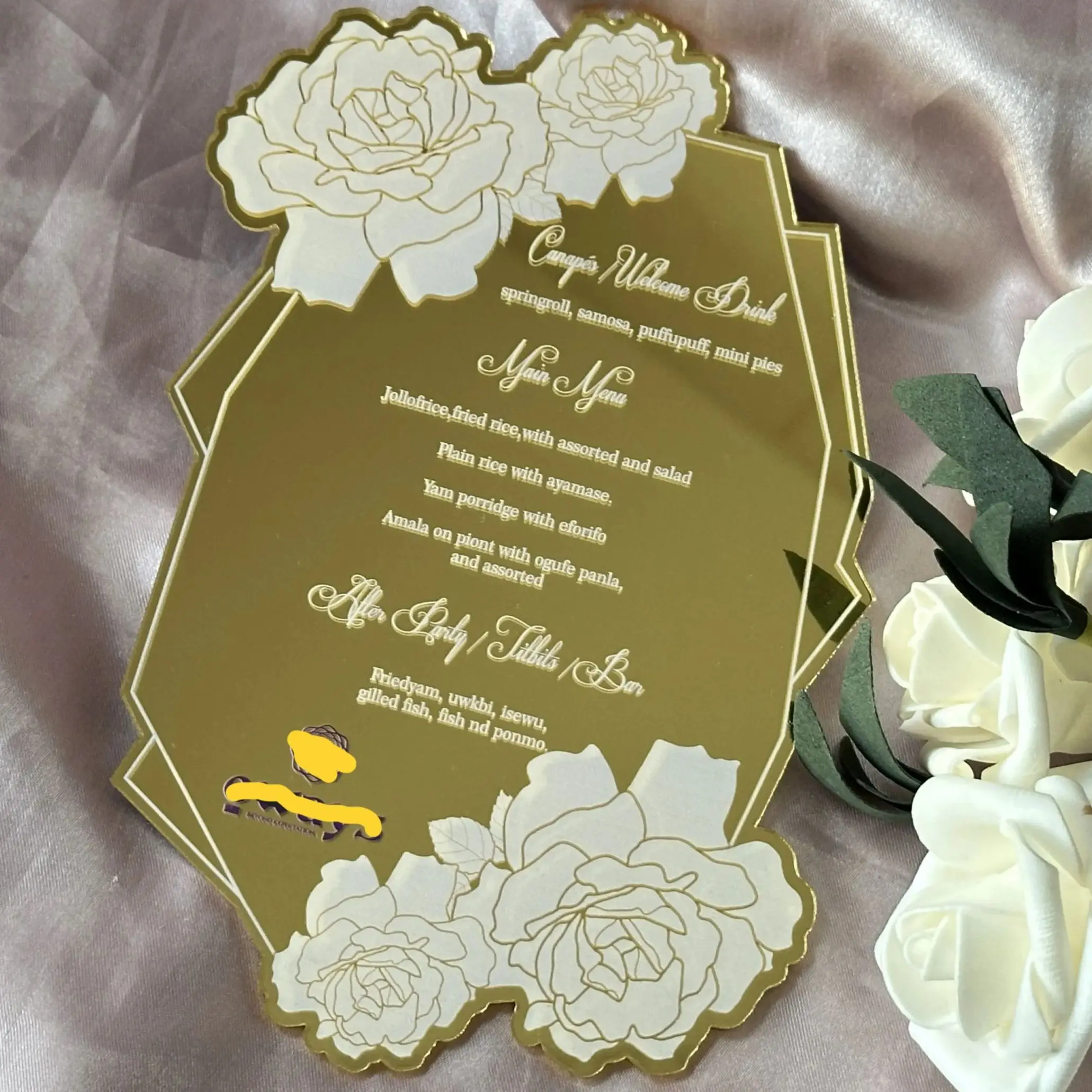 10pcs Custom Acrylic Wedding Menu Card Mirror Gold Personalized Birthday Invitation Quinceanera Invite Decoration