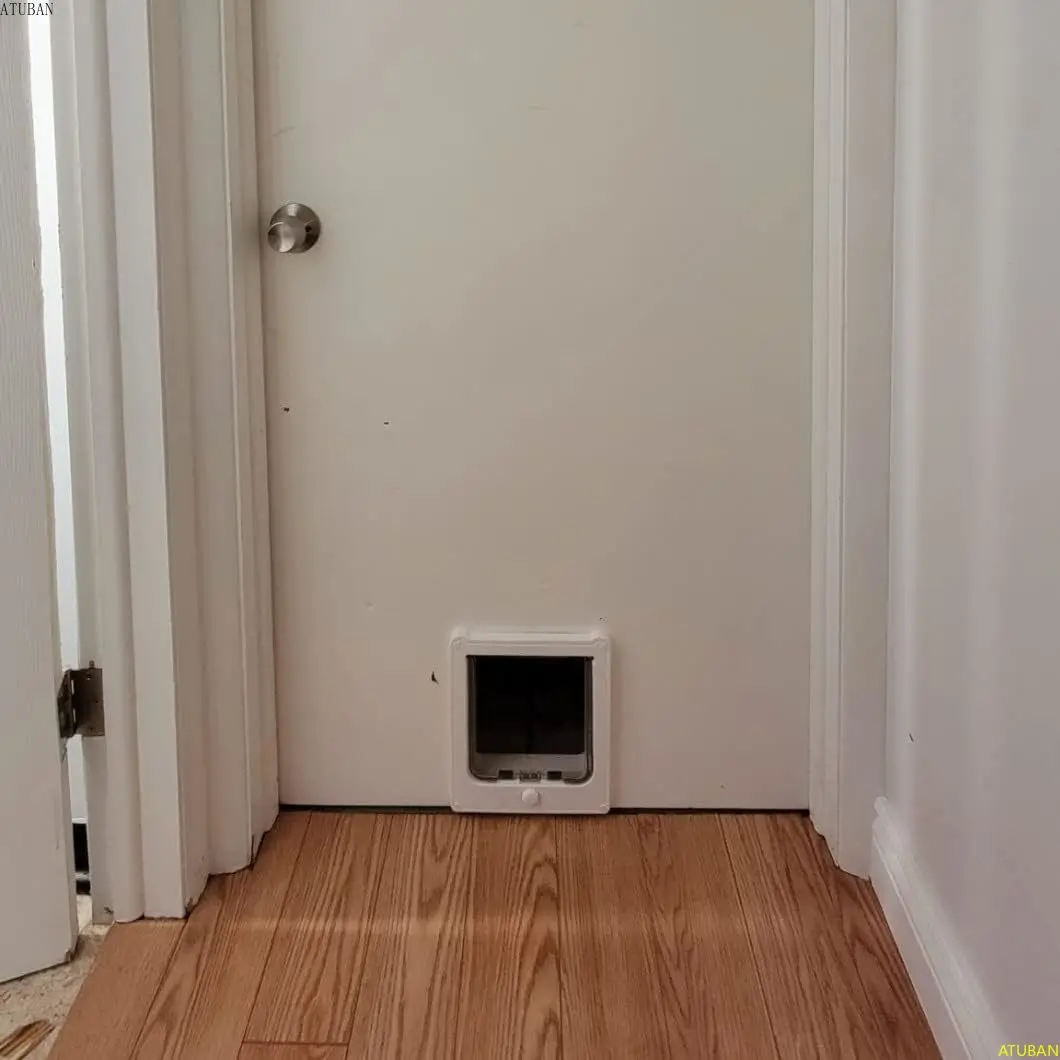 Porta de gato para porta interna, porta pequena de segurança para animais de estimação para portas internas e externas, parede com 4 fechaduras, porta magnética para gatos, cachorrinho