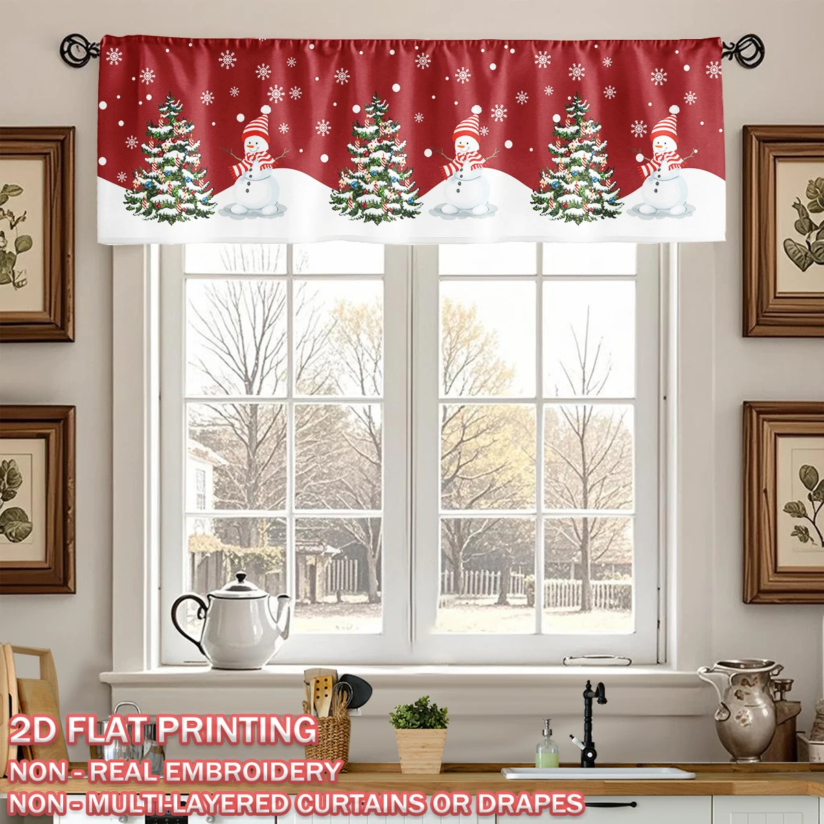 

Christmas Flat Printing Kitchen Window Valance With Christmas Winter Snowman Snowflake Christmas Tree Home Door Window Decor
