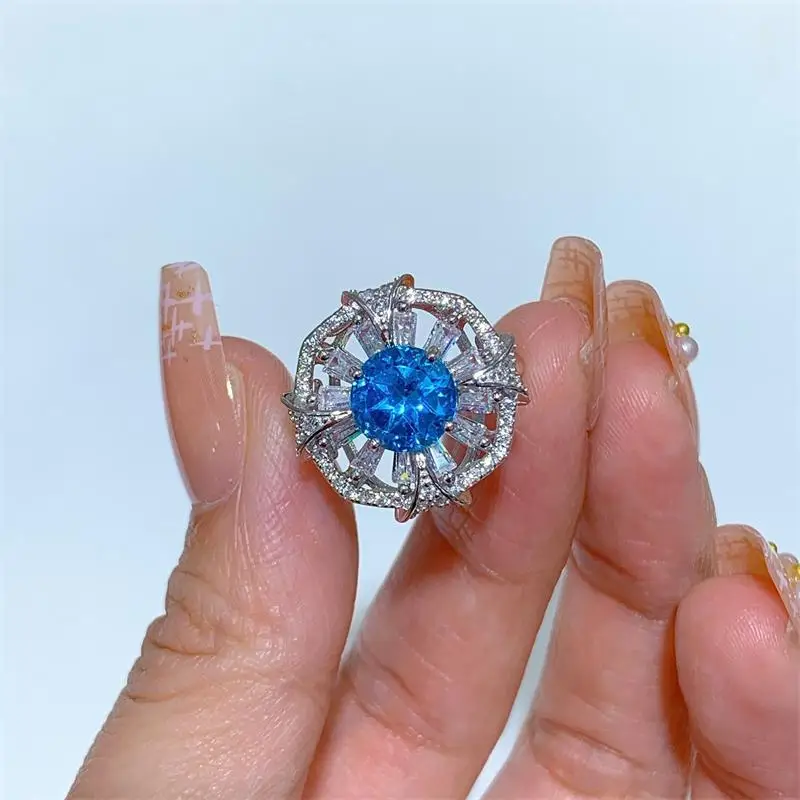 

ZECAA Topaz Fine Jewelry Woman Topaz Ring With Natural Switzerland Blue Topaz Gemstone 8*8mm Silver Lady Topaz Ring Lady Gift