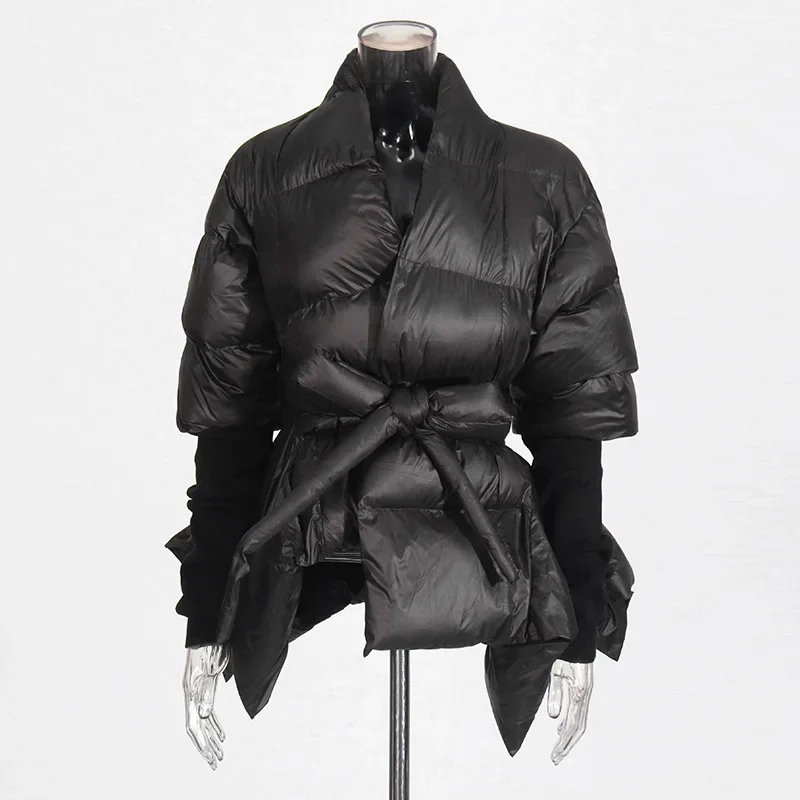 

Хлопковая куртка с завязкой на талии, зима 20225, новый стиль, вязаные манжеты, персонализированная высококачественная хлопковая куртка для женщин