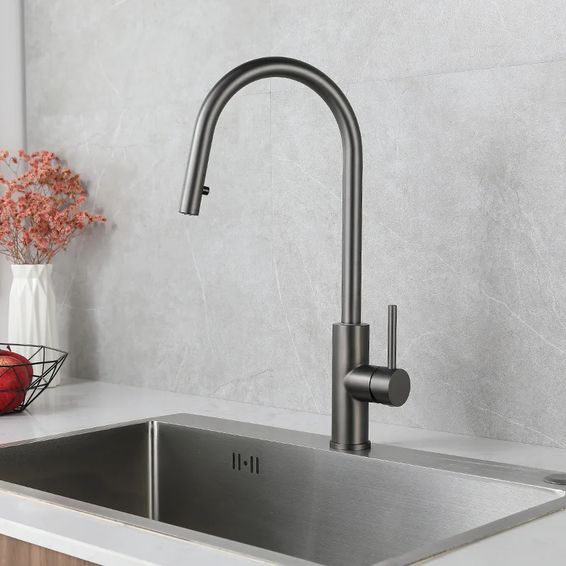 

304 Stainless Steel Pull Down Kitchen Faucet With Sprayer Single Handle Cold And Hot Dual Control 2-function Black Sink Tap