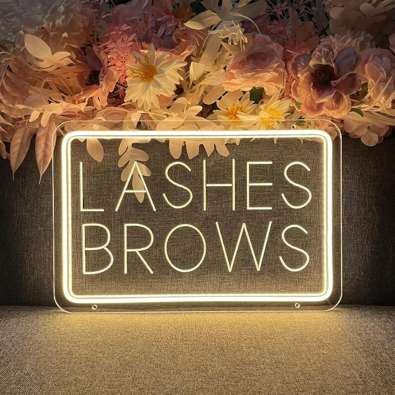 Lashes Brows Neon Sign For Wall Decor 3D Art Carving Design LED Signs for Beauty Salon Spa Business Lash Hair Shop Decoration