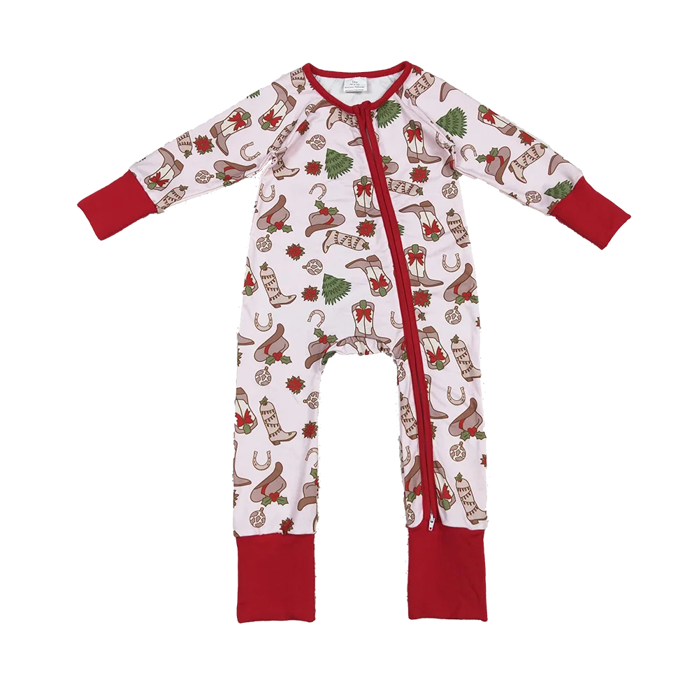 9.16 Baby Winter Rompers Baby Girls Holly Boots Christmas Zipper Footie Rompers